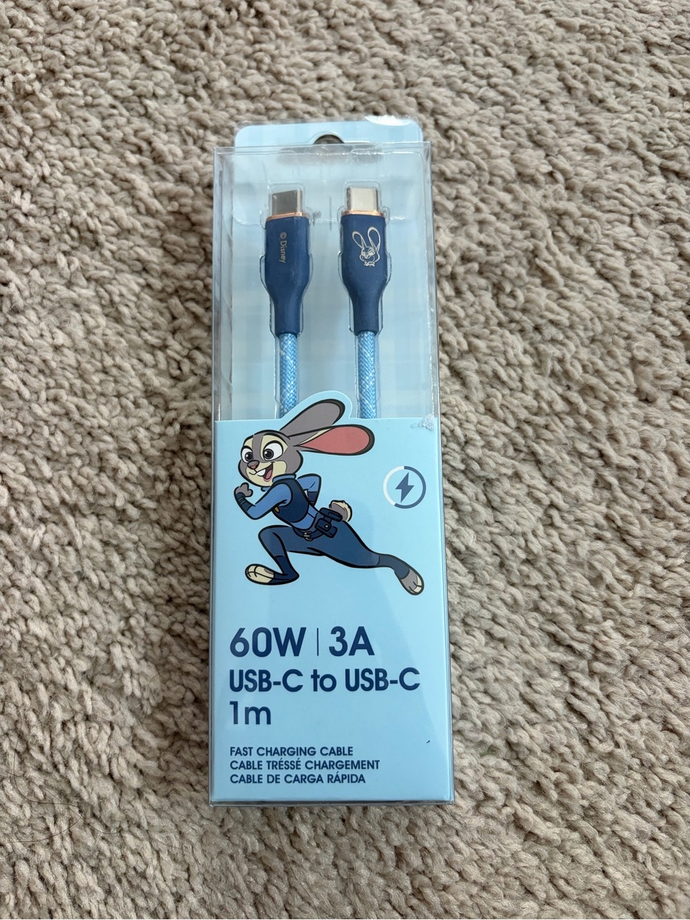 Disney Blue USB-C to USB-C 60W Fast Charging Cable